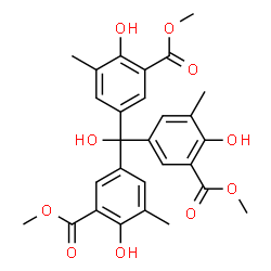 ChemSpider 2D Image | Trimethyl 3,3',3''-(hydroxymethanetriyl)tris(6-hydroxy-5-methylbenzoate) | C28H28O10