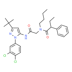 ChemSpider 2D Image | N-Butyl-N-(2-{[1-(3,4-dichlorophenyl)-3-(2-methyl-2-propanyl)-1H-pyrazol-5-yl]amino}-2-oxoethyl)-2-phenylbutanamide | C29H36Cl2N4O2