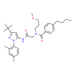 ChemSpider 2D Image | 4-Butyl-N-(2-{[1-(2,4-dimethylphenyl)-3-(2-methyl-2-propanyl)-1H-pyrazol-5-yl]amino}-2-oxoethyl)-N-(3-methoxypropyl)benzamide | C32H44N4O3