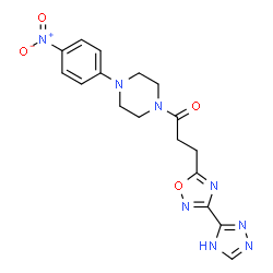 ChemSpider 2D Image | 1-[4-(4-Nitrophenyl)-1-piperazinyl]-3-[3-(1H-1,2,4-triazol-3-yl)-1,2,4-oxadiazol-5-yl]-1-propanone | C17H18N8O4