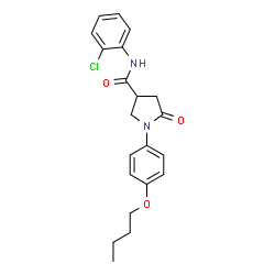 ChemSpider 2D Image | 1-(4-Butoxyphenyl)-N-(2-chlorophenyl)-5-oxo-3-pyrrolidinecarboxamide | C21H23ClN2O3