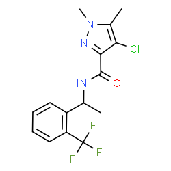 ChemSpider 2D Image | 4-Chloro-1,5-dimethyl-N-{1-[2-(trifluoromethyl)phenyl]ethyl}-1H-pyrazole-3-carboxamide | C15H15ClF3N3O