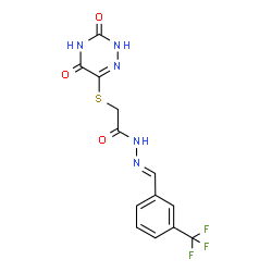 ChemSpider 2D Image | 2-[(3,5-Dioxo-2,3,4,5-tetrahydro-1,2,4-triazin-6-yl)sulfanyl]-N'-{(E)-[3-(trifluoromethyl)phenyl]methylene}acetohydrazide | C13H10F3N5O3S