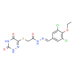 ChemSpider 2D Image | N'-[(E)-(3,5-Dichloro-4-ethoxyphenyl)methylene]-2-[(3,5-dioxo-2,3,4,5-tetrahydro-1,2,4-triazin-6-yl)sulfanyl]acetohydrazide | C14H13Cl2N5O4S