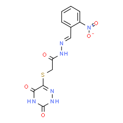 ChemSpider 2D Image | 2-[(3,5-Dioxo-2,3,4,5-tetrahydro-1,2,4-triazin-6-yl)sulfanyl]-N'-[(E)-(2-nitrophenyl)methylene]acetohydrazide | C12H10N6O5S