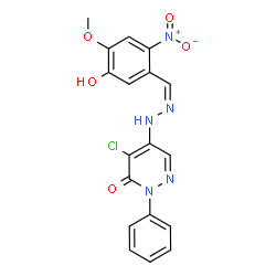 ChemSpider 2D Image | 4-Chloro-5-[(2Z)-2-(5-hydroxy-4-methoxy-2-nitrobenzylidene)hydrazino]-2-phenyl-3(2H)-pyridazinone | C18H14ClN5O5