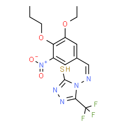 ChemSpider 2D Image | 4-[(Z)-(3-Ethoxy-5-nitro-4-propoxybenzylidene)amino]-5-(trifluoromethyl)-2,4-dihydro-3H-1,2,4-triazole-3-thione | C15H16F3N5O4S