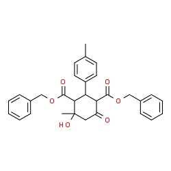 ChemSpider 2D Image | Dibenzyl 4-hydroxy-4-methyl-2-(4-methylphenyl)-6-oxo-1,3-cyclohexanedicarboxylate | C30H30O6