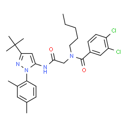 ChemSpider 2D Image | 3,4-Dichloro-N-(2-{[1-(2,4-dimethylphenyl)-3-(2-methyl-2-propanyl)-1H-pyrazol-5-yl]amino}-2-oxoethyl)-N-pentylbenzamide | C29H36Cl2N4O2