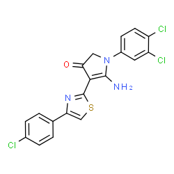 ChemSpider 2D Image | 5-Amino-4-[4-(4-chlorophenyl)-1,3-thiazol-2-yl]-1-(3,4-dichlorophenyl)-1,2-dihydro-3H-pyrrol-3-one | C19H12Cl3N3OS