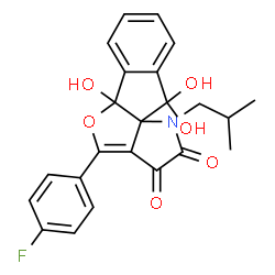 ChemSpider 2D Image | 4-(4-Fluorophenyl)-5a,10,10-trihydroxy-1-isobutyl-5a,10-dihydro-1H-indeno[1',2':2,3]furo[3,4-b]pyrrole-2,3-dione | C23H20FNO6