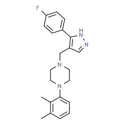ChemSpider 2D Image | 1-(2,3-Dimethylphenyl)-4-{[5-(4-fluorophenyl)-1H-pyrazol-4-yl]methyl}piperazine | C22H25FN4
