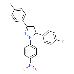 ChemSpider 2D Image | 5-(4-Fluorophenyl)-3-(4-methylphenyl)-1-(4-nitrophenyl)-4,5-dihydro-1H-pyrazole | C22H18FN3O2