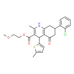 ChemSpider 2D Image | 2-Methoxyethyl 7-(2-chlorophenyl)-2-methyl-4-(5-methyl-2-thienyl)-5-oxo-1,4,5,6,7,8-hexahydro-3-quinolinecarboxylate | C25H26ClNO4S