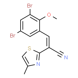ChemSpider 2D Image | (2Z)-3-(3,5-Dibromo-2-methoxyphenyl)-2-(4-methyl-1,3-thiazol-2-yl)acrylonitrile | C14H10Br2N2OS