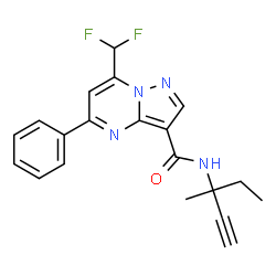 ChemSpider 2D Image | 7-(Difluoromethyl)-N-(3-methyl-1-pentyn-3-yl)-5-phenylpyrazolo[1,5-a]pyrimidine-3-carboxamide | C20H18F2N4O