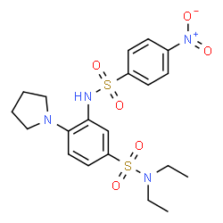 ChemSpider 2D Image | N,N-Diethyl-3-{[(4-nitrophenyl)sulfonyl]amino}-4-(1-pyrrolidinyl)benzenesulfonamide | C20H26N4O6S2