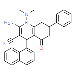 ChemSpider 2D Image | 2-Amino-1-(dimethylamino)-4-(1-naphthyl)-5-oxo-7-phenyl-1,4,5,6,7,8-hexahydro-3-quinolinecarbonitrile | C28H26N4O