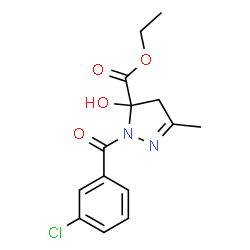 ChemSpider 2D Image | Ethyl 1-(3-chlorobenzoyl)-5-hydroxy-3-methyl-4,5-dihydro-1H-pyrazole-5-carboxylate | C14H15ClN2O4