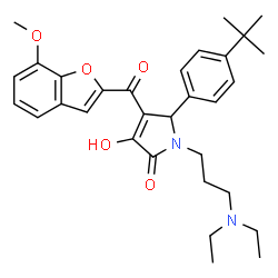 ChemSpider 2D Image | 5-(4-tert-Butylphenyl)-1-[3-(diethylamino)propyl]-3-hydroxy-4-[(7-methoxy-1-benzofuran-2-yl)carbonyl]-1,5-dihydro-2H-pyrrol-2-one | C31H38N2O5