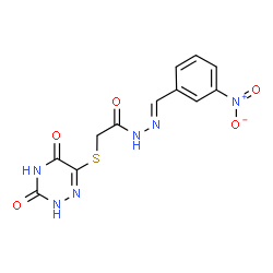ChemSpider 2D Image | 2-[(3,5-Dioxo-2,3,4,5-tetrahydro-1,2,4-triazin-6-yl)sulfanyl]-N'-[(E)-(3-nitrophenyl)methylene]acetohydrazide | C12H10N6O5S
