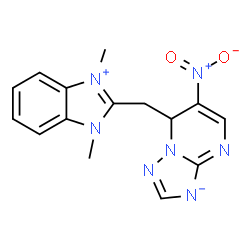 ChemSpider 2D Image | 7-[(1,3-Dimethyl-1H-3,1-benzimidazol-3-ium-2-yl)methyl]-6-nitro-7H-[1,2,4]triazolo[1,5-a]pyrimidin-3-ide | C15H15N7O2