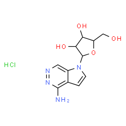 ChemSpider 2D Image | 1-Pentofuranosyl-1H-pyrrolo[2,3-d]pyridazin-4-amine hydrochloride (1:1) | C11H15ClN4O4
