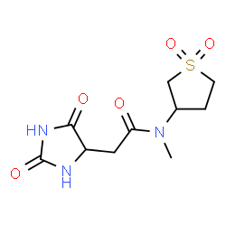 ChemSpider 2D Image | N-(1,1-Dioxidotetrahydro-3-thiophenyl)-2-(2,5-dioxo-4-imidazolidinyl)-N-methylacetamide | C10H15N3O5S
