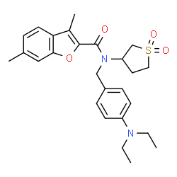 ChemSpider 2D Image | N-[4-(Diethylamino)benzyl]-N-(1,1-dioxidotetrahydro-3-thiophenyl)-3,6-dimethyl-1-benzofuran-2-carboxamide | C26H32N2O4S