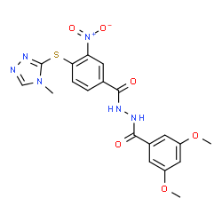 ChemSpider 2D Image | N'-(3,5-Dimethoxybenzoyl)-4-[(4-methyl-4H-1,2,4-triazol-3-yl)sulfanyl]-3-nitrobenzohydrazide | C19H18N6O6S