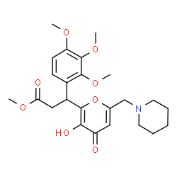 ChemSpider 2D Image | Methyl 3-[3-hydroxy-4-oxo-6-(1-piperidinylmethyl)-4H-pyran-2-yl]-3-(2,3,4-trimethoxyphenyl)propanoate | C24H31NO8