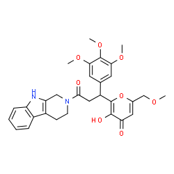ChemSpider 2D Image | 3-Hydroxy-6-(methoxymethyl)-2-[3-oxo-3-(1,3,4,9-tetrahydro-2H-beta-carbolin-2-yl)-1-(3,4,5-trimethoxyphenyl)propyl]-4H-pyran-4-one | C30H32N2O8