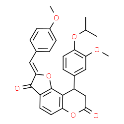 ChemSpider 2D Image | (2Z)-9-(4-Isopropoxy-3-methoxyphenyl)-2-(4-methoxybenzylidene)-8,9-dihydro-7H-furo[2,3-f]chromene-3,7(2H)-dione | C29H26O7