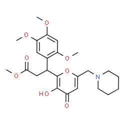 ChemSpider 2D Image | Methyl 3-[3-hydroxy-4-oxo-6-(1-piperidinylmethyl)-4H-pyran-2-yl]-3-(2,4,5-trimethoxyphenyl)propanoate | C24H31NO8