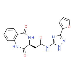 ChemSpider 2D Image | 2-[(3S)-2,5-Dioxo-2,3,4,5-tetrahydro-1H-1,4-benzodiazepin-3-yl]-N-[3-(2-furyl)-1H-1,2,4-triazol-5-yl]acetamide | C17H14N6O4