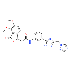 ChemSpider 2D Image | 2-(4,5-Dimethoxy-3-oxo-1,3-dihydro-2-benzofuran-1-yl)-N-{3-[3-(1H-1,2,4-triazol-1-ylmethyl)-1H-1,2,4-triazol-5-yl]phenyl}acetamide | C23H21N7O5