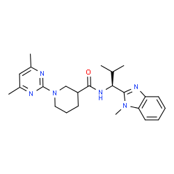 ChemSpider 2D Image | 1-(4,6-Dimethyl-2-pyrimidinyl)-N-[(1S)-2-methyl-1-(1-methyl-1H-benzimidazol-2-yl)propyl]-3-piperidinecarboxamide | C24H32N6O