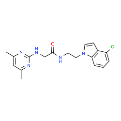 ChemSpider 2D Image | N-[2-(4-Chloro-1H-indol-1-yl)ethyl]-N~2~-(4,6-dimethyl-2-pyrimidinyl)glycinamide | C18H20ClN5O
