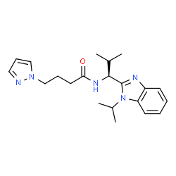 ChemSpider 2D Image | N-[(1S)-1-(1-Isopropyl-1H-benzimidazol-2-yl)-2-methylpropyl]-4-(1H-pyrazol-1-yl)butanamide | C21H29N5O