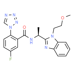 ChemSpider 2D Image | 5-Fluoro-N-{(1S)-1-[1-(2-methoxyethyl)-1H-benzimidazol-2-yl]ethyl}-2-(1H-tetrazol-1-yl)benzamide | C20H20FN7O2