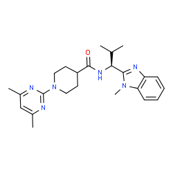 ChemSpider 2D Image | 1-(4,6-Dimethyl-2-pyrimidinyl)-N-[(1S)-2-methyl-1-(1-methyl-1H-benzimidazol-2-yl)propyl]-4-piperidinecarboxamide | C24H32N6O