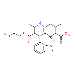 ChemSpider 2D Image | 3-(2-Methoxyethyl) 6-methyl 4-(2-methoxyphenyl)-2,7-dimethyl-5-oxo-1,4,5,6,7,8-hexahydro-3,6-quinolinedicarboxylate | C24H29NO7
