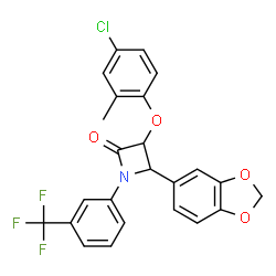 ChemSpider 2D Image | 4-(1,3-Benzodioxol-5-yl)-3-(4-chloro-2-methylphenoxy)-1-[3-(trifluoromethyl)phenyl]-2-azetidinone | C24H17ClF3NO4