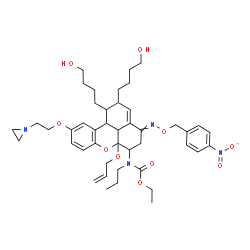ChemSpider 2D Image | Ethyl [6a-(allyloxy)-10-[2-(1-aziridinyl)ethoxy]-1,2-bis(4-hydroxybutyl)-4-{[(4-nitrobenzyl)oxy]imino}-1,2,4,5,6,6a,11b,11c-octahydrobenzo[kl]xanthen-6-yl]propylcarbamate | C44H60N4O10