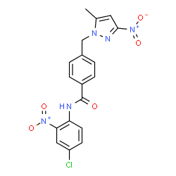 ChemSpider 2D Image | N-(4-Chloro-2-nitrophenyl)-4-[(5-methyl-3-nitro-1H-pyrazol-1-yl)methyl]benzamide | C18H14ClN5O5