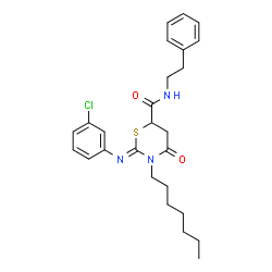 ChemSpider 2D Image | (2Z)-2-[(3-Chlorophenyl)imino]-3-heptyl-4-oxo-N-(2-phenylethyl)-1,3-thiazinane-6-carboxamide | C26H32ClN3O2S