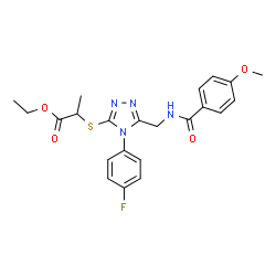 ChemSpider 2D Image | Ethyl 2-{[4-(4-fluorophenyl)-5-{[(4-methoxybenzoyl)amino]methyl}-4H-1,2,4-triazol-3-yl]sulfanyl}propanoate | C22H23FN4O4S