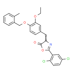 ChemSpider 2D Image | 2-(2,5-Dichlorophenyl)-4-{3-ethoxy-4-[(2-methylbenzyl)oxy]benzylidene}-1,3-oxazol-5(4H)-one | C26H21Cl2NO4