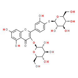 ChemSpider 2D Image | 2-[4-(beta-L-Glucopyranosyloxy)-3-hydroxyphenyl]-5,7-dihydroxy-4-oxo-4H-chromen-3-yl beta-D-glucopyranoside | C27H30O17