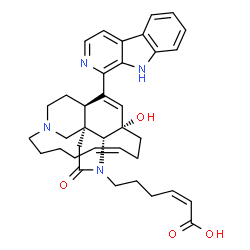 ChemSpider 2D Image | (2Z)-6-[(1R,9Z,13S,14R,18R)-19-(9H-beta-Carbolin-1-yl)-13-hydroxy-16-oxo-4,15-diazatetracyclo[11.5.2.1~4,18~.0~14,18~]henicosa-9,19-dien-15-yl]-2-hexenoic acid | C36H42N4O4
